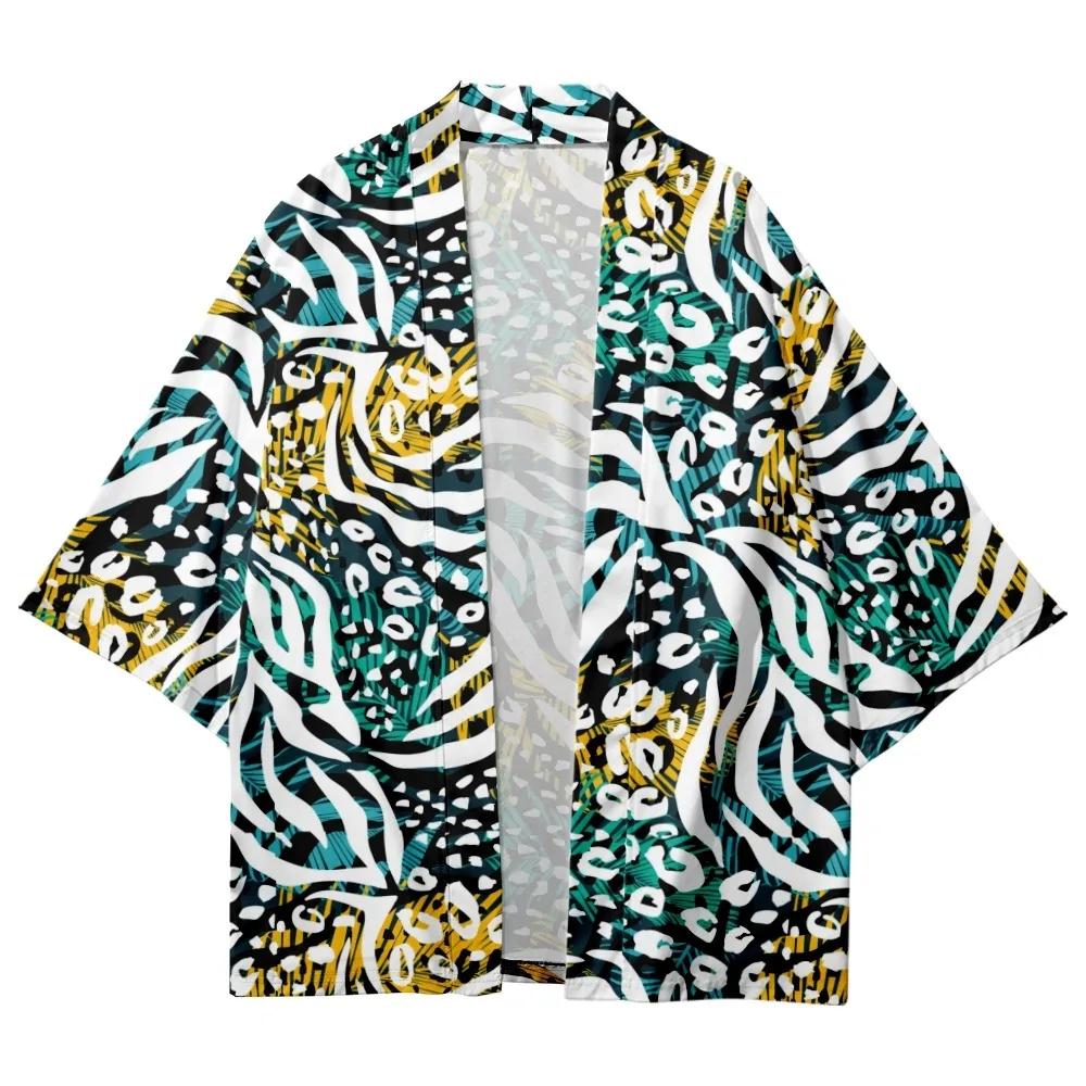 Jungle leopard Print Tops Harajuku Haori Yukata Chinoiserie Fashion Japanese Kimono Streetwear Mens Ladies Cardiga-